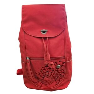Haiku Canvas Floral Embroidery Backpack In Red